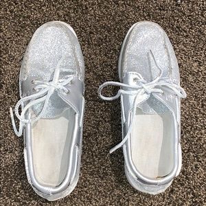 Silver Sparkle Sperry Top-Sider Women’s 5.5 Mens 4